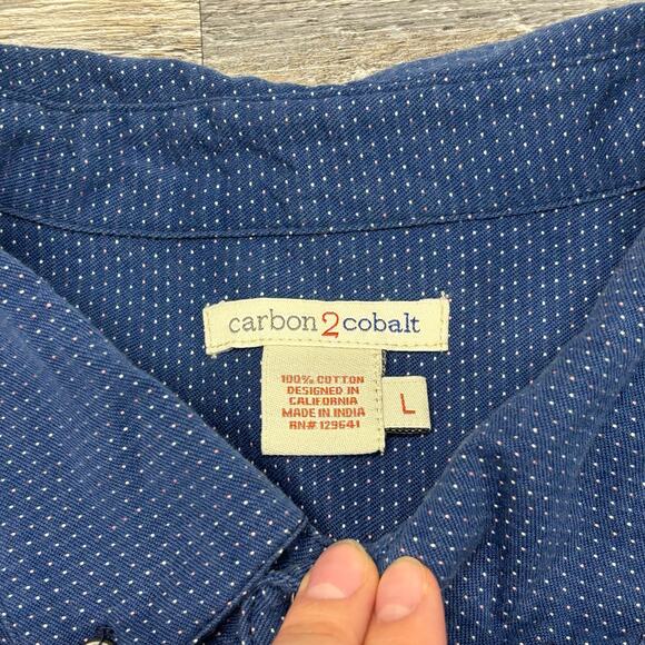 Carbon2Cobalt Blue White Micro Dot Mens L Preppy Long Sleeve Button Down Shirt - Picture 4 of 9